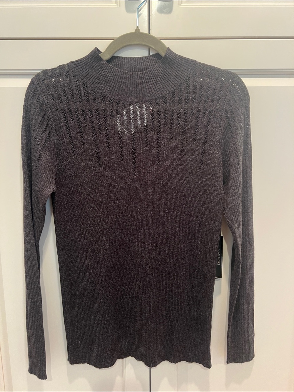 Women's Ribbed Mock Neck Sweater in Dark Gray